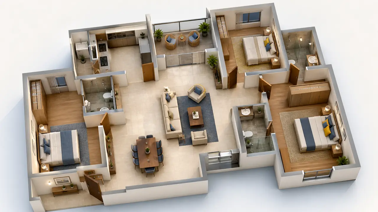 Brigade Gunjur 3 BHK layout study floor plan image