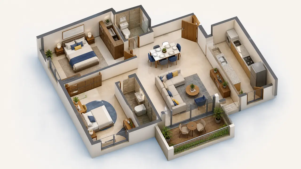 Brigade Gunjur 2 BHK layout study floor plan image