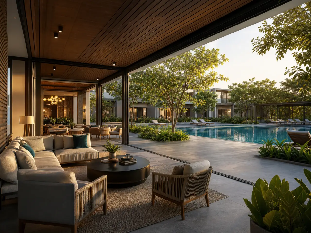 Brigade Gunjur shared residential pool and clubhouse setting