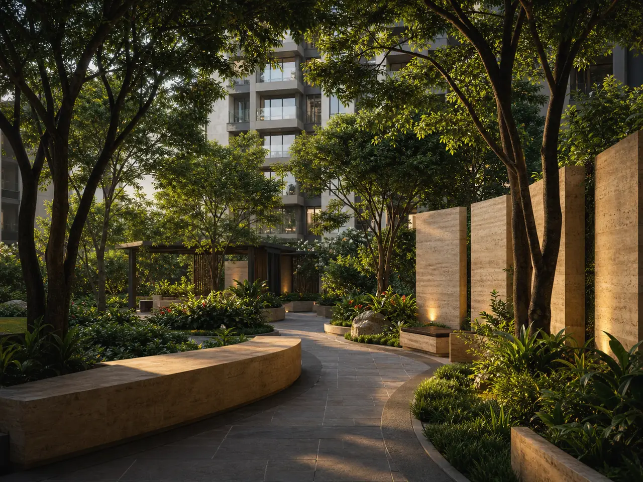 Landscaped residential garden court