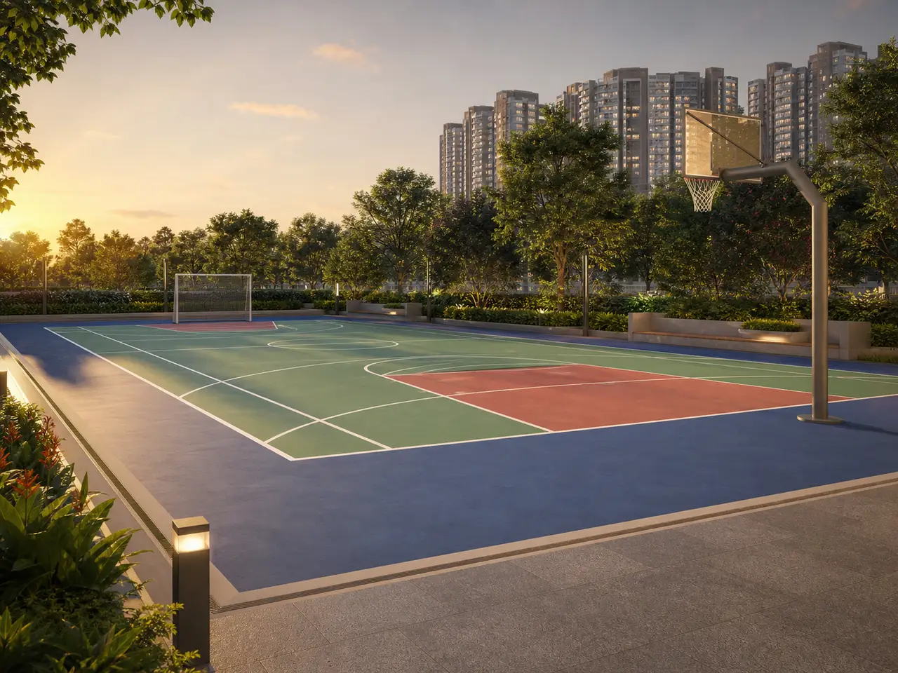 Landscaped residential sport-court setting